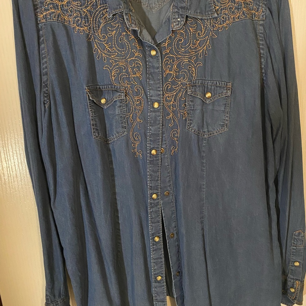 Embroidered western denim shirt
